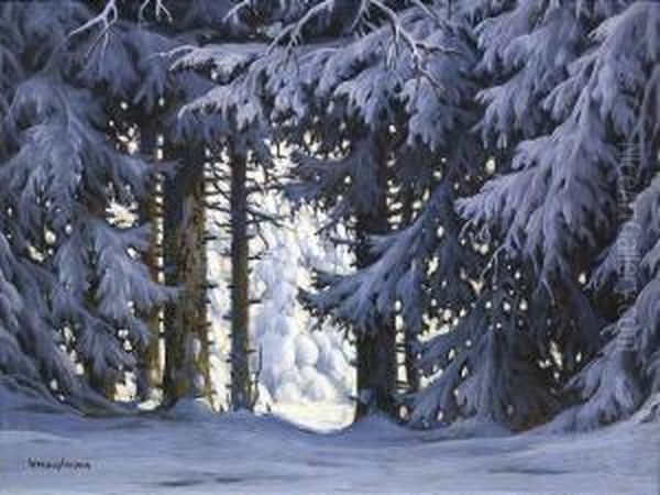 Woods Inside In Winter Oil Painting by Karl Hauptmann