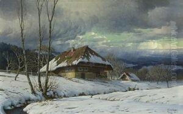 Scharzwaldhaus Im
 Spatwinter. Oil Painting by Karl Hauptmann