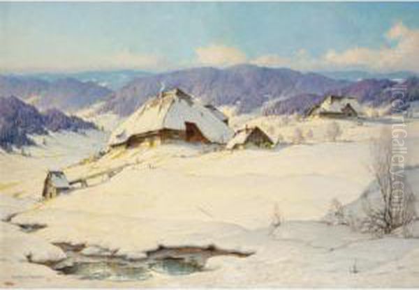 Alpine Winer Landscape Oil Painting by Karl Hauptmann