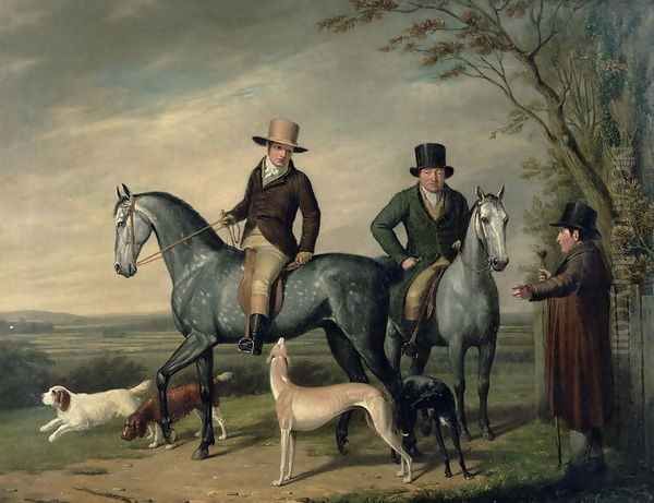 Two Gentlemen on Grey Hunters Oil Painting by Abraham Cooper