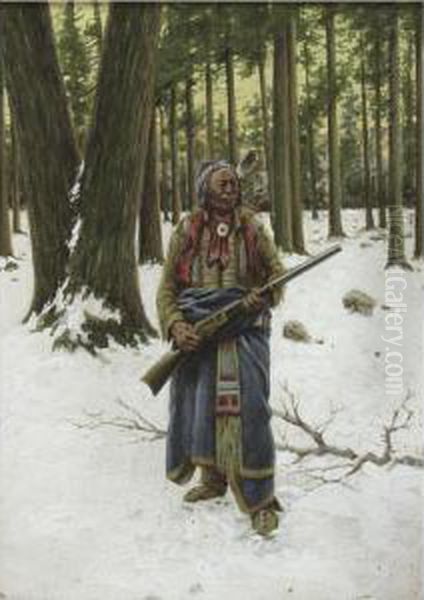 Indian With A Gun Oil Painting by John Hauser