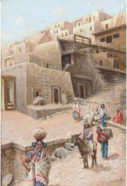 Pueblo Village Oil Painting by John Hauser