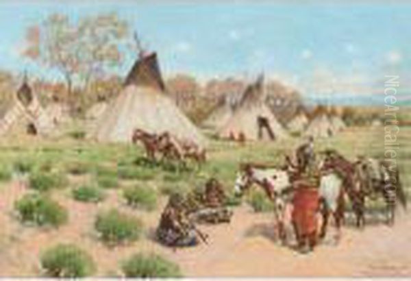 A Visit In Camp, Pine Ridge Reservation, South Dakota Oil Painting by John Hauser