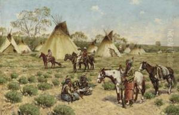 Sioux Encampment, Porcupine Oil Painting by John Hauser