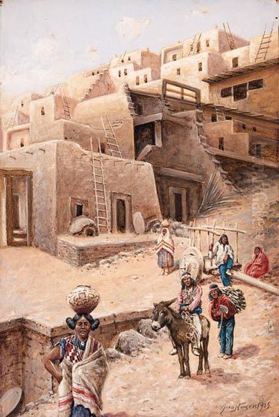 Pueblo Village Oil Painting by John Hauser