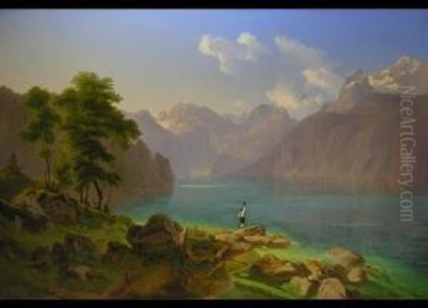 Der Konigssee Und Der Watzmann Oil Painting by Maximilian Haushofer