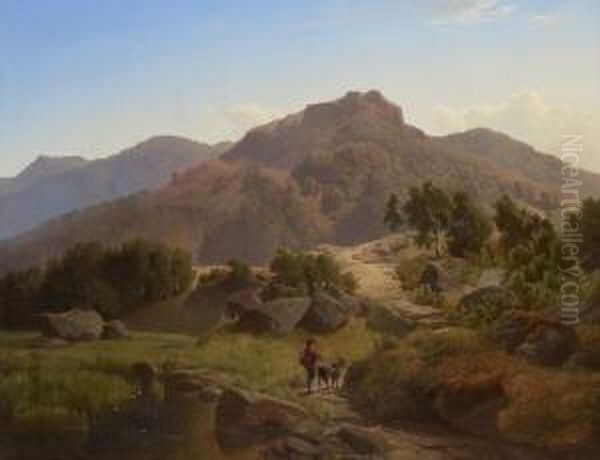 Gebirglsandschaft (silberberg Bei
 Bodenmais?) Oil Painting by Maximilian Haushofer