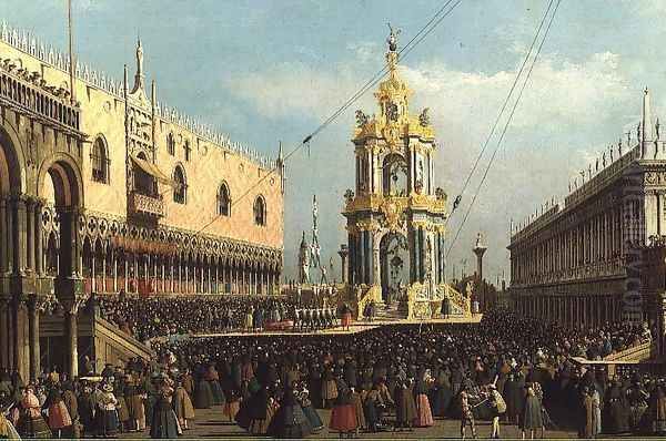 Venice- the Giovedi Grasso Festival in the Piazzetta, 1750s Oil Painting by Studio of Canaletto, Antonio