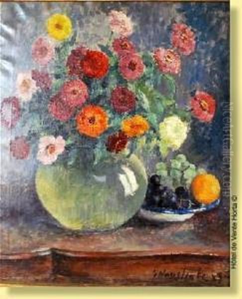 Composition Aux Fleurs Et Aux Fruits Oil Painting by Gaston Haustrate