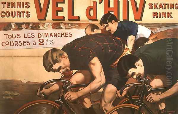 Races every Sunday, poster advertising the 'Vel d'Hiv' (velodrome d'hiver), 1910 Oil Painting by Jacques Cancaret