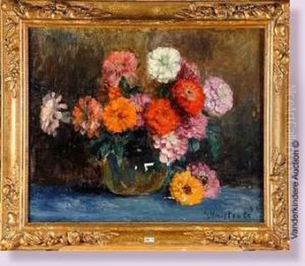 Vase D'anemones Oil Painting by Gaston Haustrate