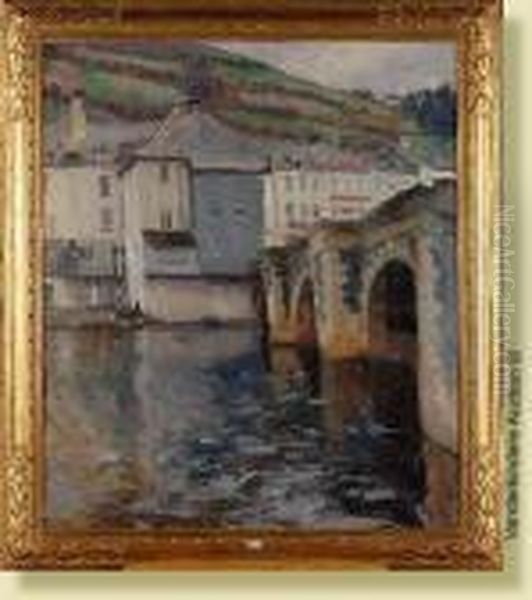 Vue De La Semois A Bouillon Oil Painting by Gaston Haustrate