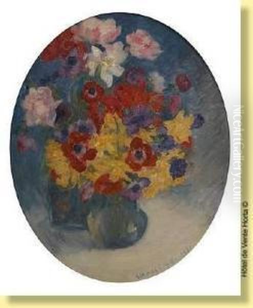 Vase Fleuri Oil Painting by Gaston Haustrate