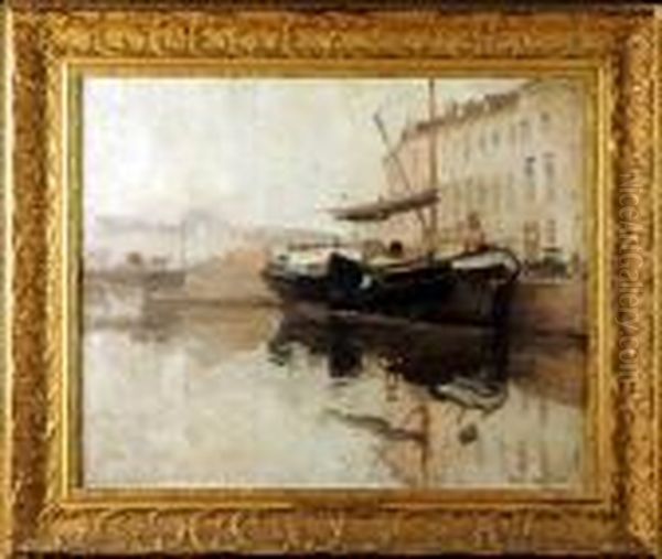 [quai A Bruxelles] Oil Painting by Gaston Haustrate