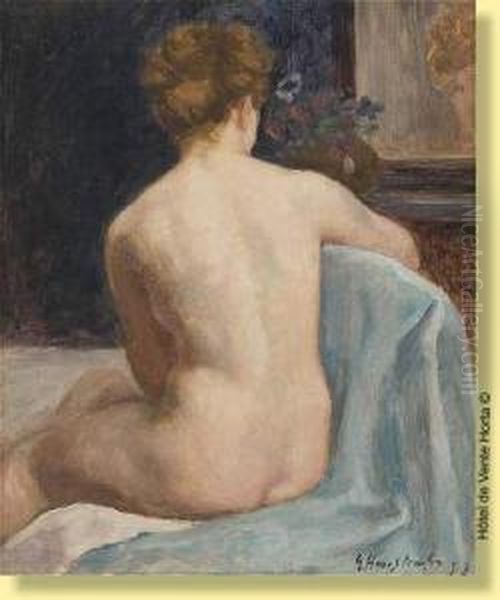 Jeune Femme Nue De Dos Oil Painting by Gaston Haustrate