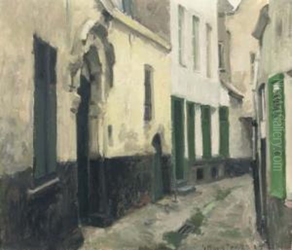 A Village Street Oil Painting by Gaston Haustrate