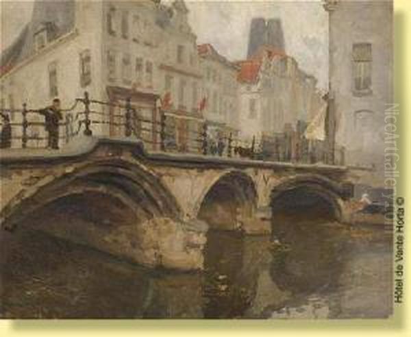 Pont Anime A Malines Oil Painting by Gaston Haustrate