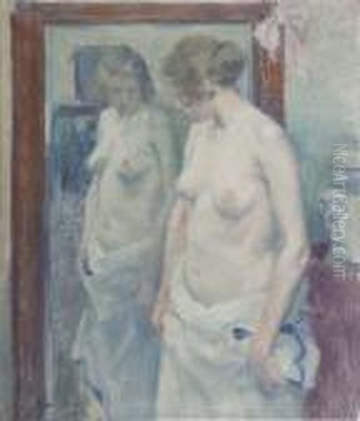 In Front Of The Mirror Oil Painting by Gaston Haustrate