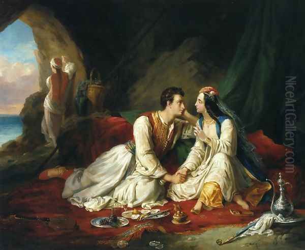 Byron as Don Juan, with Haidee, 1831 Oil Painting by Alexandre-Marie Colin