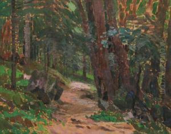 A Forest Path Oil Painting by Roman Havelka