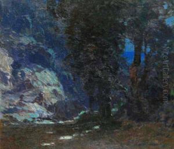 A Valley In Moonlight Oil Painting by Roman Havelka