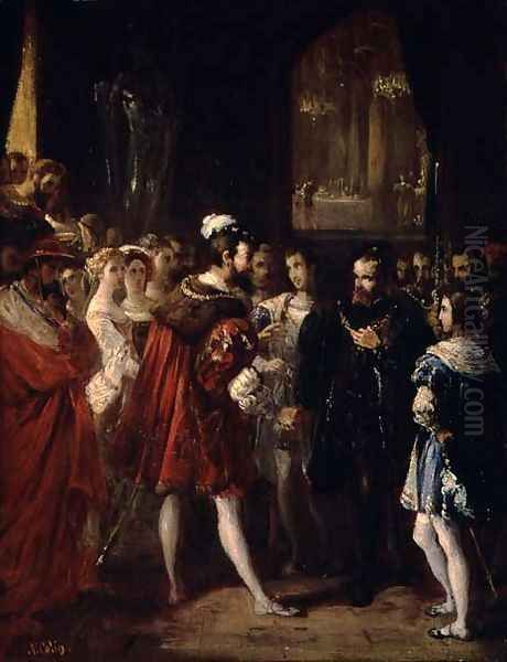 Charles V (1500-58) received by Francis I (1494-1547) at the Louvre, c.1843 Oil Painting by Alexandre-Marie Colin