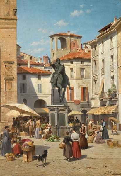 Piazza Cavalli, Piacenza Oil Painting by Jacques Carabain