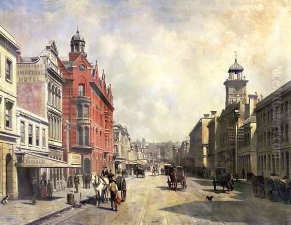 View of Queen Street, Auckland Oil Painting by Jacques Carabain