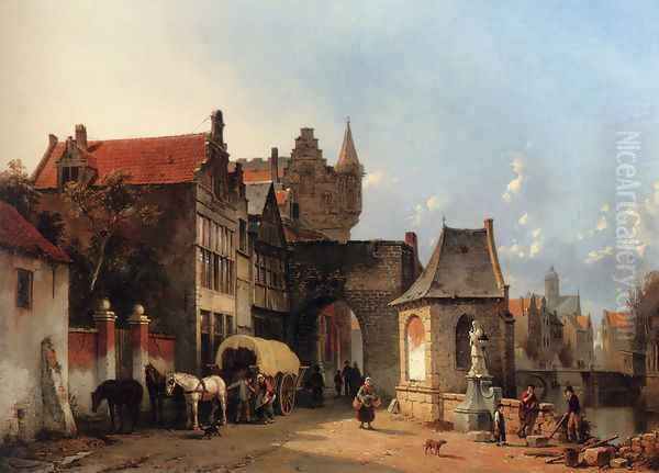 Figures By An Old City Gate Oil Painting by Jacques Carabain