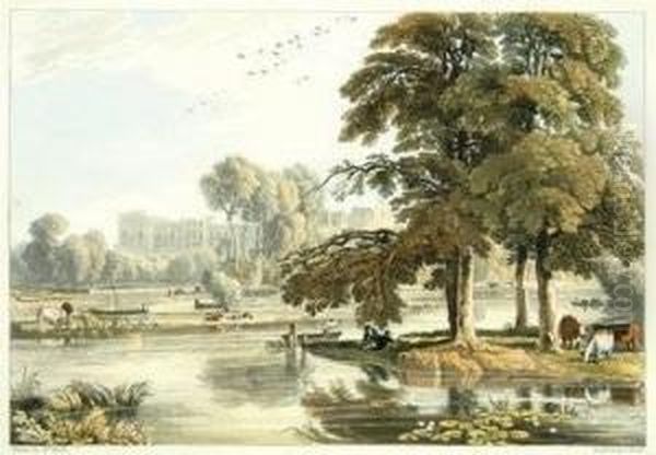 Vew Of Taplow From Maidenhead Bridge Oil Painting by Robert I Havell