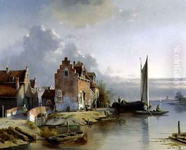 Belgian Riverside, 1858 Oil Painting by Jacques Carabain