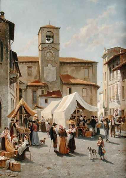 Marketday in Desanzano Oil Painting by Jacques Carabain