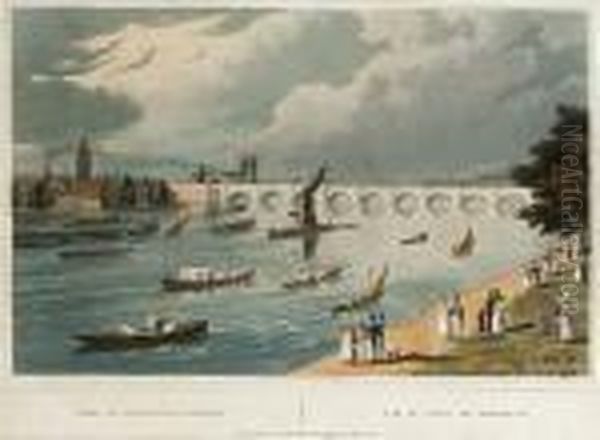 View Of Waterloo Bridge Oil Painting by Robert I Havell