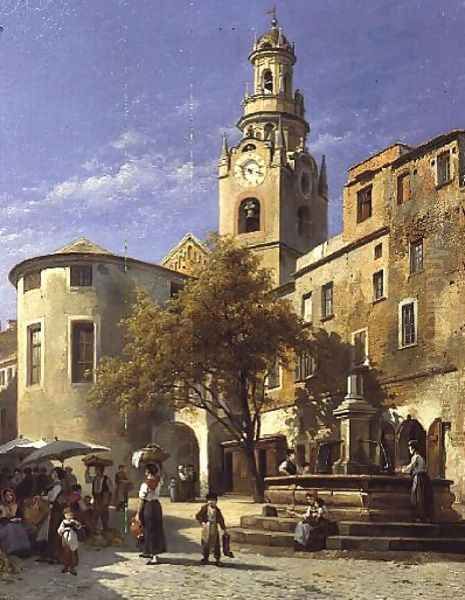 Continental Street Scene Oil Painting by Jacques Carabain