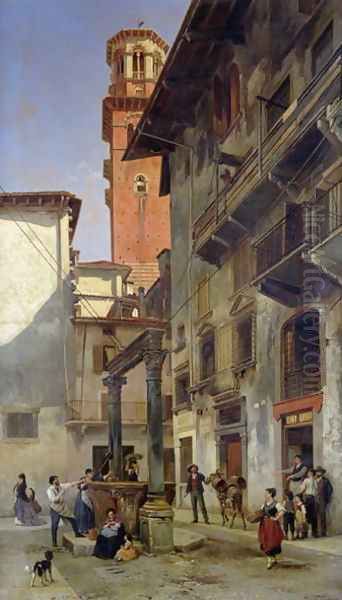 Via Mazzanti, Verona, 1880 Oil Painting by Jacques Carabain