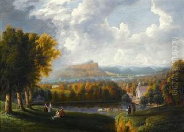 View Of The Hudson River From Tarrytown Oil Painting by Robert Ii Havell