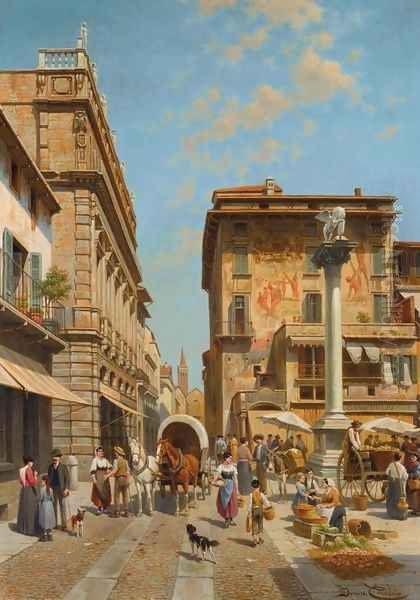 Piazza delle Erbe, Verona Oil Painting by Jacques Carabain