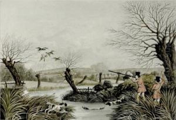 Pair Works Wild Duck Shoot Near Cowley Snipe Shoot Near Oil Painting by Robert Ii Havell