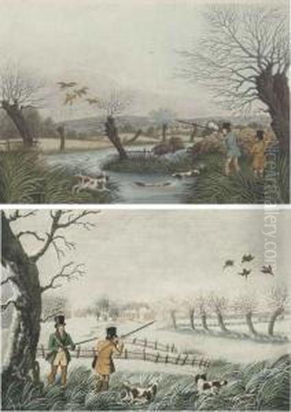 Snype Shooting Near Uxbridge; And Wilde Duck Shooting Near Cowley Oil Painting by Robert Ii Havell