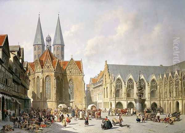 The Old Town Market Square, Brunswick, 1890 Oil Painting by Jacques Carabain