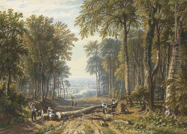 Woodcutters At Park Place, Henley, The River Thames Oil Painting by William Havell