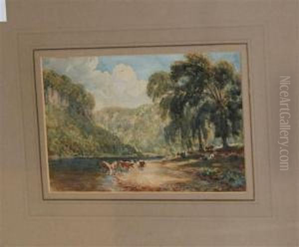 River Landscape With Cattle Watering Oil Painting by William Havell