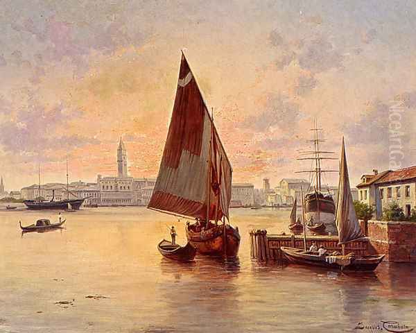 'Un Soleil Couchant A Venise' Oil Painting by Jacques Carabain