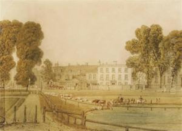 View Of Barnes Pond And The Sun Inn by William Havell