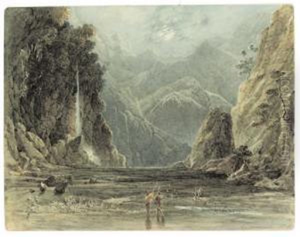 A Waterfall In The East Indies Oil Painting by William Havell