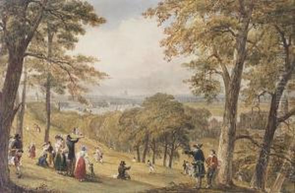 London From Greenwich Park With 
The Old Royal Naval College To The Right, The Royal Observatory To The 
Left And St. Paul's Cathedral On The Central Horizon Oil Painting by William Havell