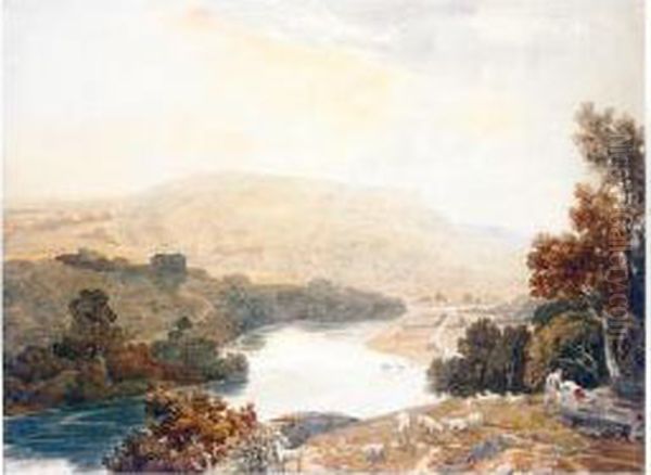 View On The River Wye Near Monmouth Oil Painting by William Havell