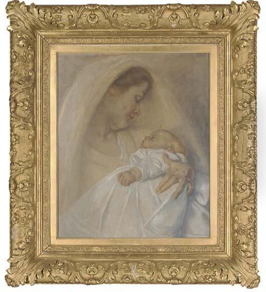 Mother And Child Oil Painting by Hendrik Johannes Haverman