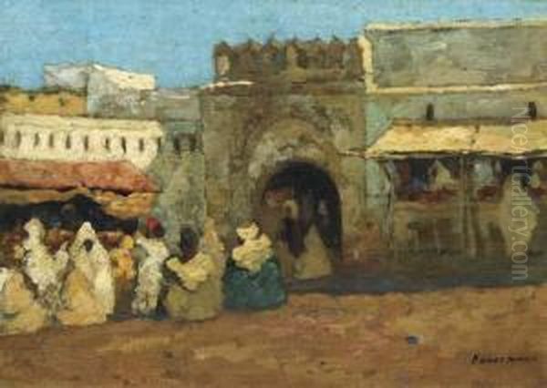 Figures In A North-african Town Oil Painting by Hendrik Johannes Haverman