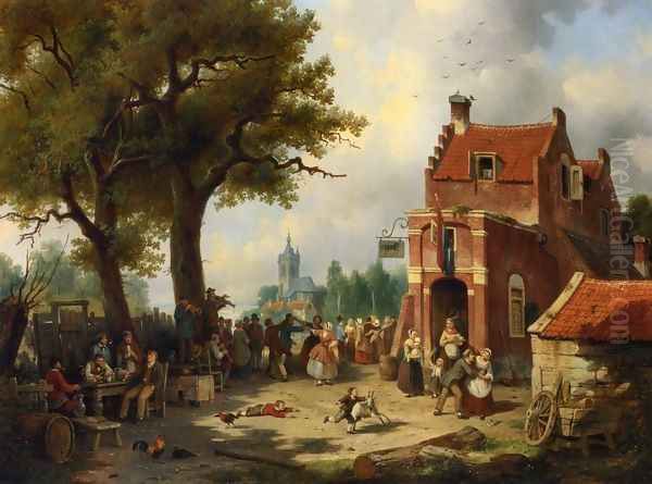 Festivities outside the Inn Oil Painting by Jacques Carabain